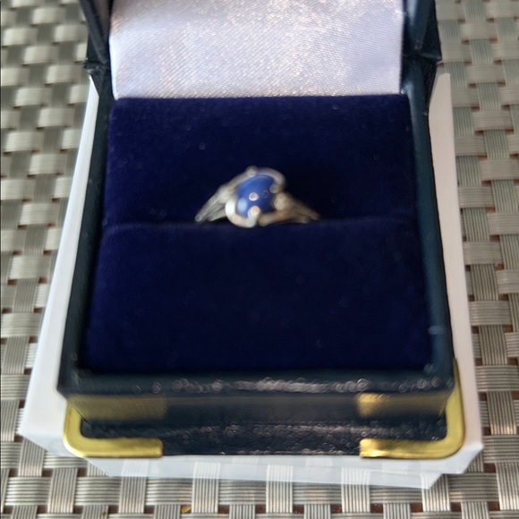 Authentic Vintage Star Sapp 10k WHITE GOLD 5mm cabochon tdw diamond .05 Size 6 - Picture 4 of 7